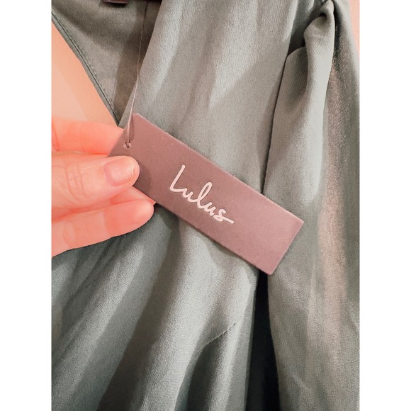 Lulus Hunter Green Long Sleeve Plunge Neck Maxi Dress XL Tie Back Formal Evening - Picture 7 of 9